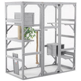 Outdoor Cat House  DIY Cat Enclosure, Cat Catio With Double Enter Doors  62.8 L X 32.2 W X68.5 H Balcony Cat Playpen With Platforms And Two Condos For 1-3 Cats  Light Grey