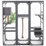 Outdoor Cat House  DIY Cat Enclosure, Cat Catio With Double Enter Doors  62.8 L X 32.2 W X68.5 H Balcony Cat Playpen With Platforms And Two Condos For 1-3 Cats  Light Grey