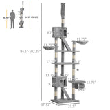 Floor Standing Cat Tree 94.5-10.25 Inch Height Adjustable Cat Climbing Tower, Apartment Hammock