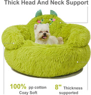 Cute Calming Dog And Cat Bed Indoor High Bolster Donut Dog Beds Comfortable Plush Cuddler Dog Be Size For Small Dogs And Cats Cute Cartoon Soft Bed Green