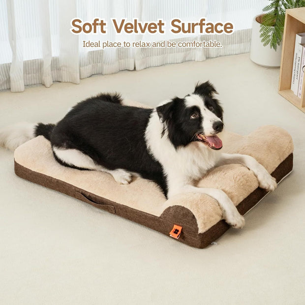 MEWOOFUN Orthopedic Dog Bed For Medium Dogs - Egg Crate Foam Sofa With Waterproof Lining & Anti-Slip Bottom, Washable Removable Cover Brown, Large