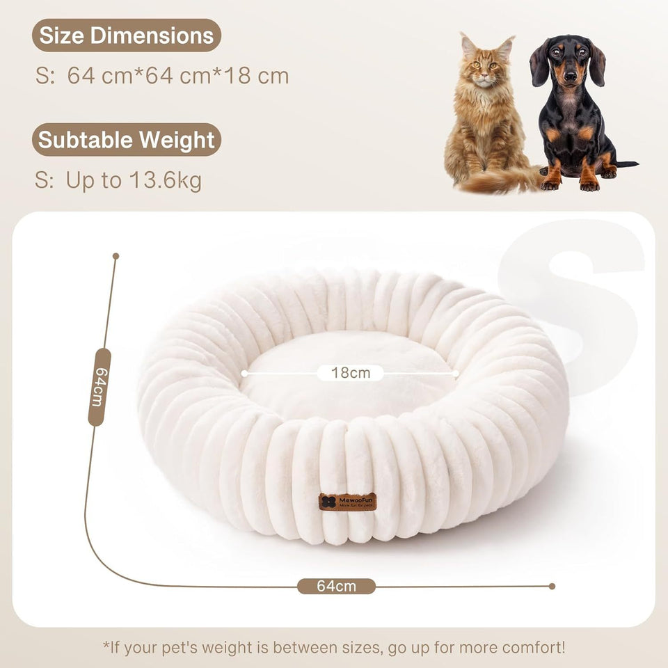 MEWOOFUN Donut Dog Bed For Small Dogs - Calming Round Fluffy Pet Bed With Non-Slip Bottom, Washable Puppy & Kitten Bed 25x25x7 Inch, Cream