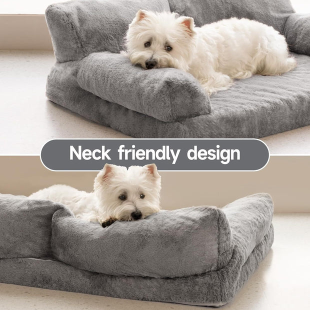 MEWOOFUN Orthopedic Dog Bed For Medium Dogs - Waterproof Pet Sofa With Supportive Foam, 35.4x25.6x11.8 Inch Washable Cover & Non-Slip Bottom, Grey